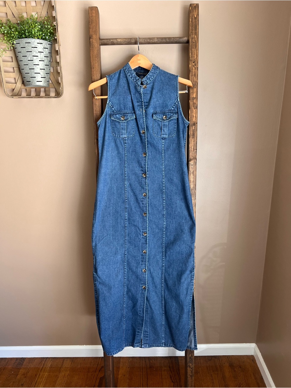 Country Shop blue denim maxi dress with button-up front Size: 6